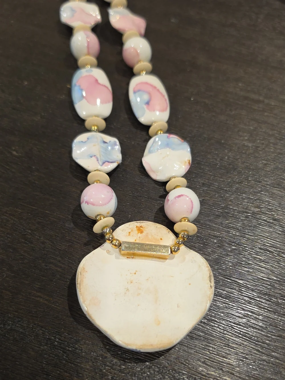 Vintage Japanese Pastel Ceramic Pendant Necklace - Pink & Blue